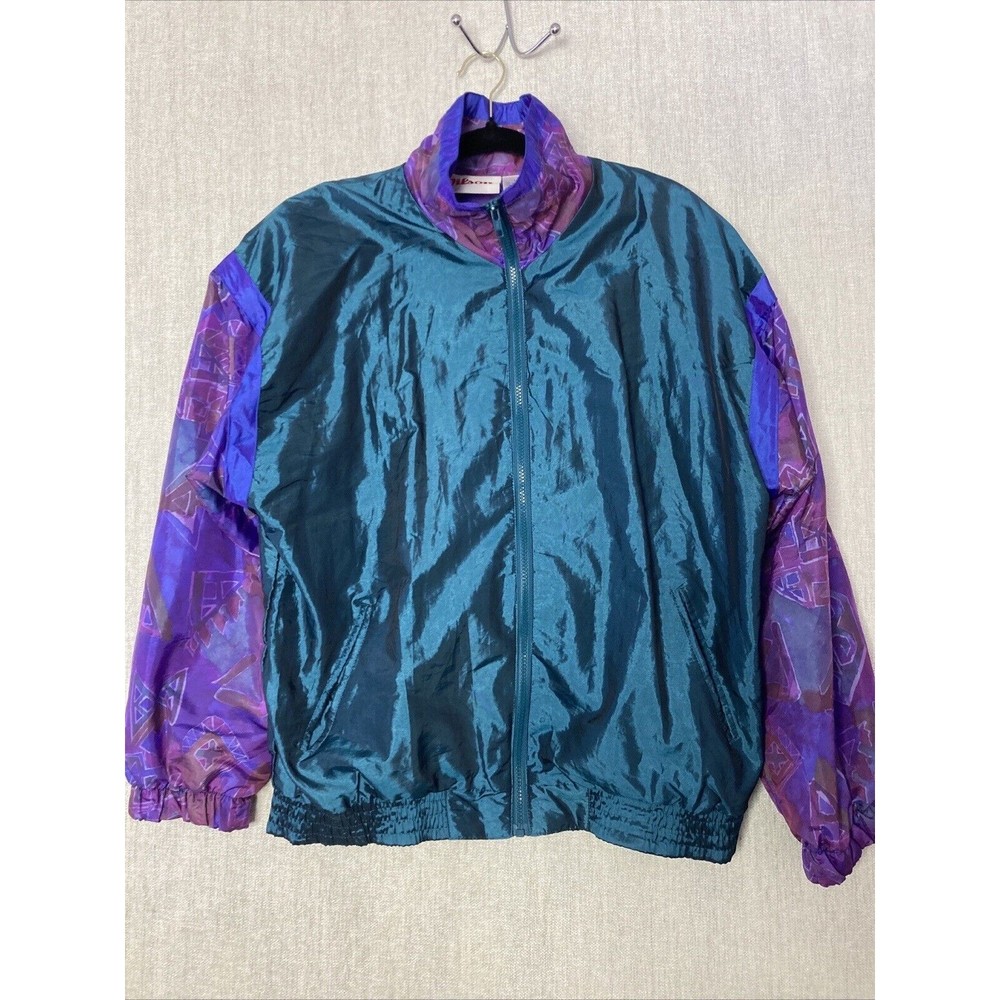 VTG Wilson Windbreaker Teal Purple Geometric Color Block L